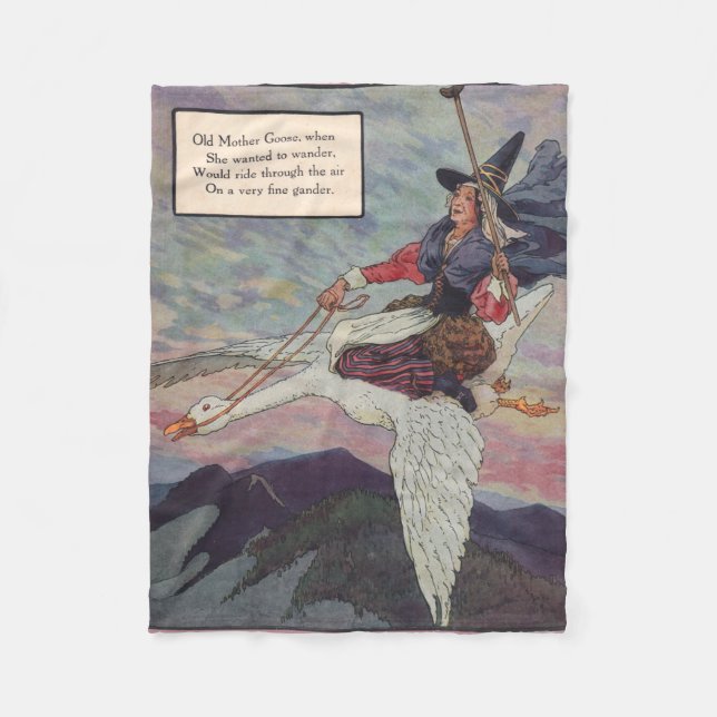 1920s Mother Goose riding her giant goose Fleece Blanket (Front)