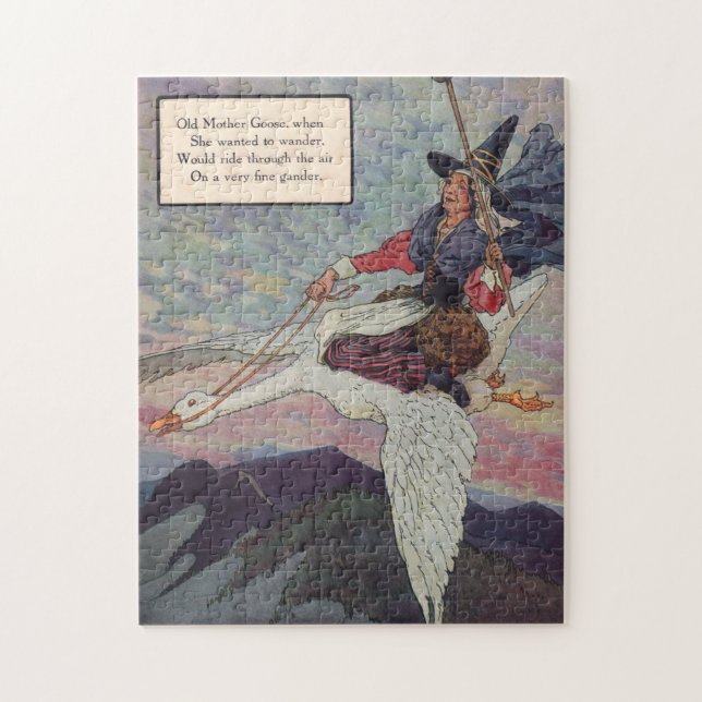 1920s Mother Goose riding her giant goose Jigsaw Puzzle (Vertical)
