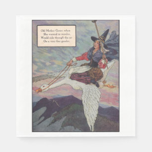 1920s Mother Goose riding her giant goose Napkin