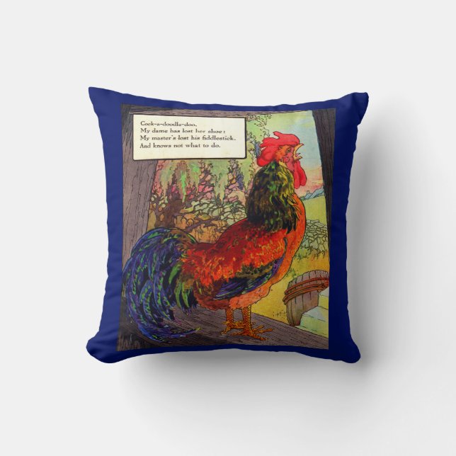 1920s Mother Goose - rooster Throw Pillow (Front)
