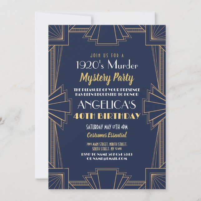 1920's Murder Mystery Birthday Dinner Party Invitation (Front)