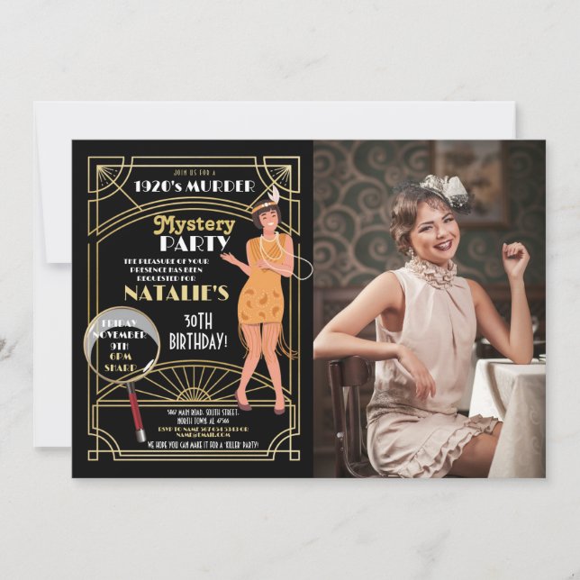 1920's Murder Mystery Birthday Photo Party Deco  Invitation (Front)