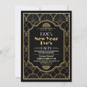 1920s New Year Party Art Deco Black Gold Invitation