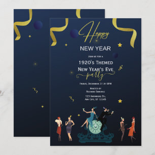 1920's New Years Eve Party Navy Gold Invitation