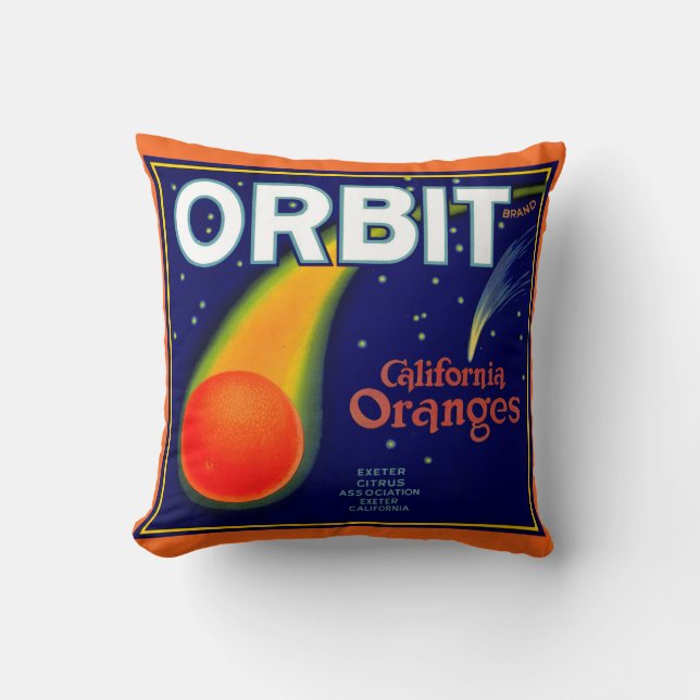 1920s Orbit Oranges fruit crate label print Throw Pillow (Front)
