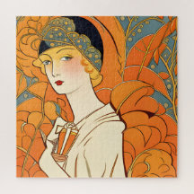 1920s Parisian Woman With Orange Flowers Puzzle