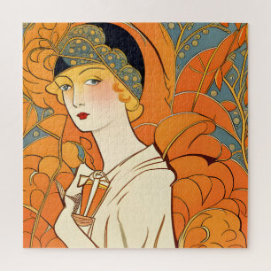 1920s Parisian Woman With Orange Flowers Puzzle