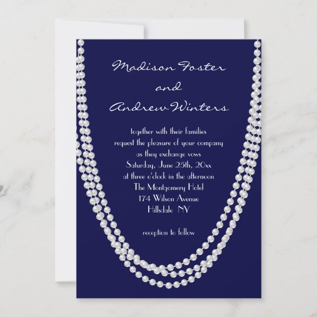 1920's Pearl Wedding Invitation - blue (Front)