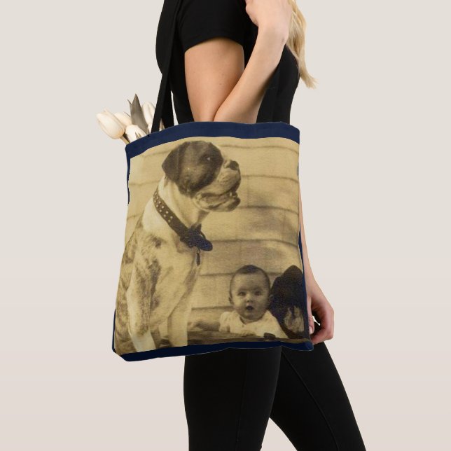 1920s pitbull guards baby tote bag (Close Up)