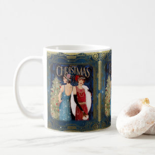 1920's Retro Ladies Christmas Blue Gold Red    Coffee Mug