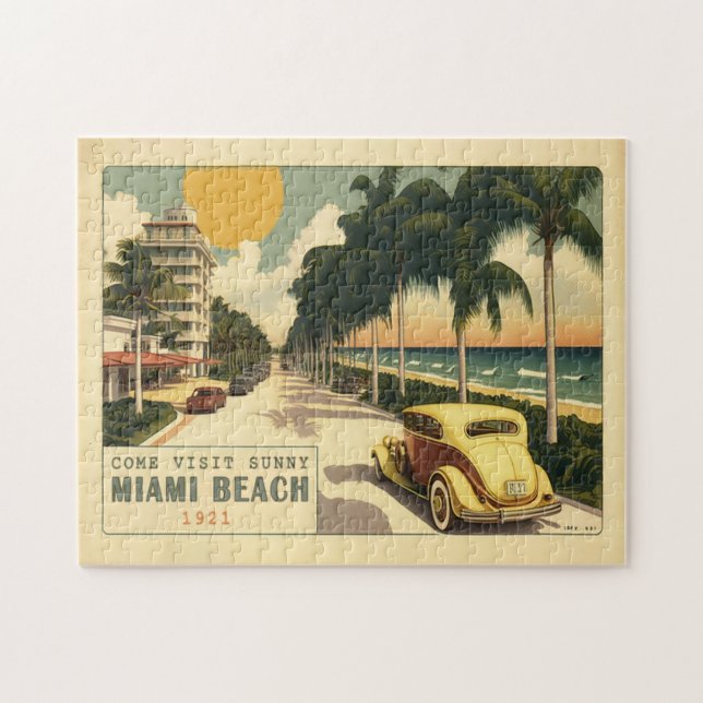 1920s Retro Miami Beach Ocean Drive Postcard Jigsaw Puzzle (Horizontal)