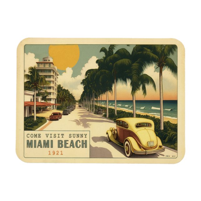 1920s Retro Miami Beach Ocean Drive Postcard Magnet (Horizontal)