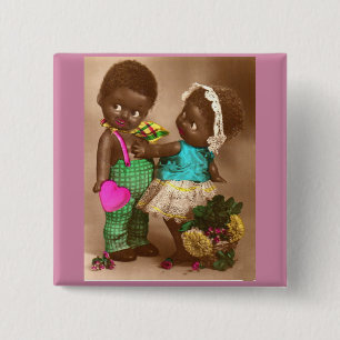 1920s RPPC adorable black dolls in love 2 Inch Square Button