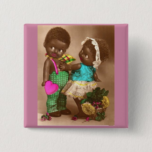 1920s RPPC adorable black dolls in love 2 Inch Square Button (Front)