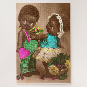 1920s RPPC adorable black dolls in love Jigsaw Puzzle