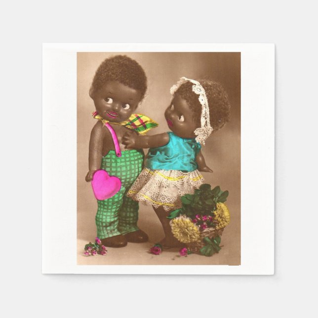 1920s RPPC adorable black dolls in love Napkin (Front)