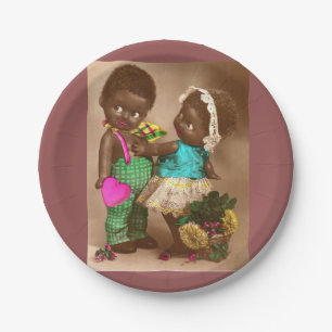 1920s RPPC adorable black dolls in love Paper Plate