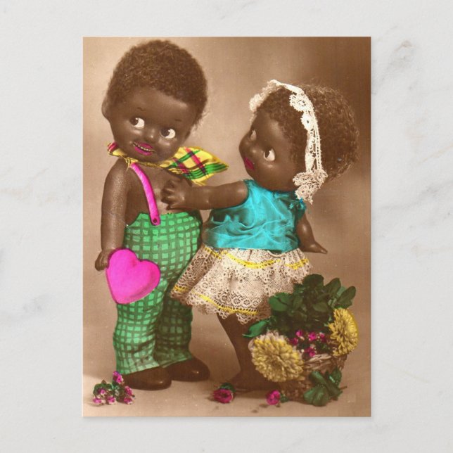 1920s RPPC adorable black dolls in love Postcard (Front)