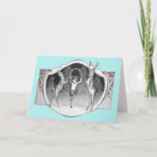 1920's Satyr with Deer Xmas Greeting Card