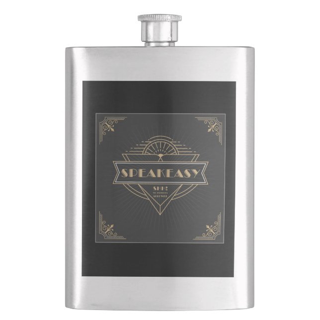 1920s Speakeasy Art Deco Gatsby Flapper Hip Flask (Front)