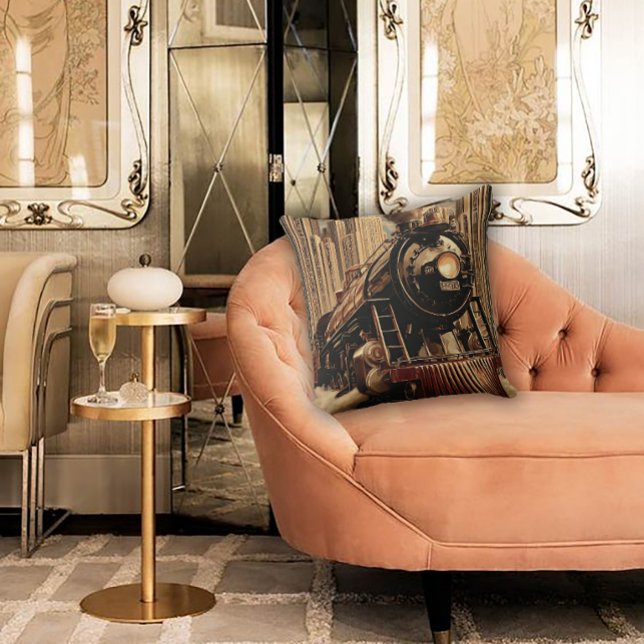 1920's Steam Train in the City Throw Pillow (Creator Uploaded)