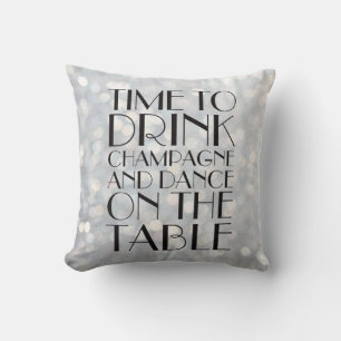 1920's Time to Drink Champagne Silver Throw Pillow