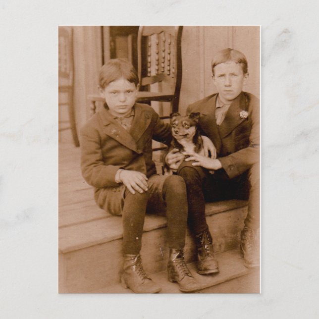 1920s two boys one dog postcard (Front)