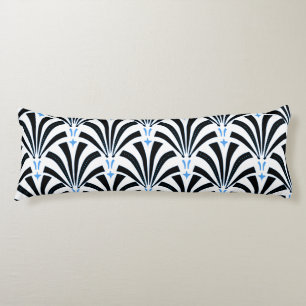 1920s Vintage Art Deco Black & Blue Palmettos Body Pillow