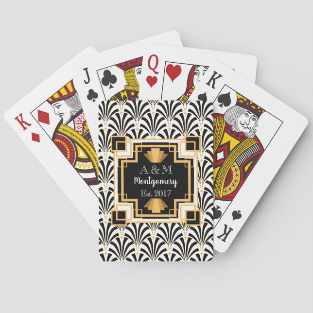 1920s Vintage Art Deco Black & White Palmetto Playing Cards (Back)