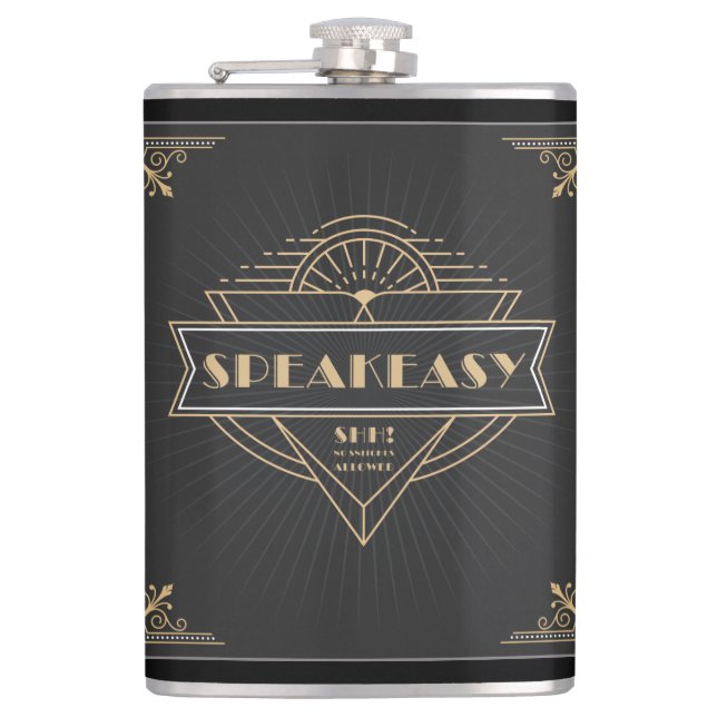 1920s Vintage Art Deco Speakeasy Hip Flask (Front)