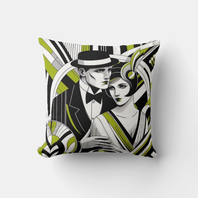 1920s Vintage Elegance Throw Pillow (Front)