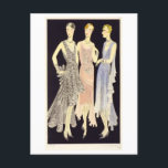 1920s Vintage Fashion Sketch of Evening Gowns Postcard<br><div class="desc">This postcard is a reproduction of a vintage 1920s fashion design sketch showing three evening dresses/gowns by Herbert Mocho.</div>