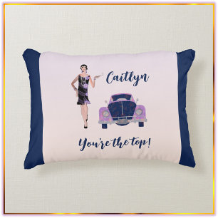 1920's Vintage Flapper and Antique Car Accent Pill Pillow