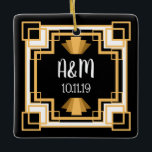 1920s Vintage Geo Art Deco | Personalized Ceramic Ornament<br><div class="desc">Bold gold and black geometric squares art deco ornament. Add a touch of the 1920s era glamour to your christmas tree! Great for wedding mementos as well!</div>