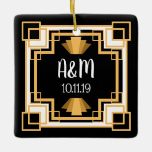 1920s Vintage Geo Art Deco   Personalized Ceramic Ornament