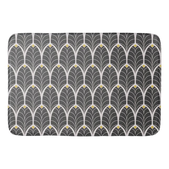1920s Vintage Grey Palmetto Leaves Bath Mat (Front)