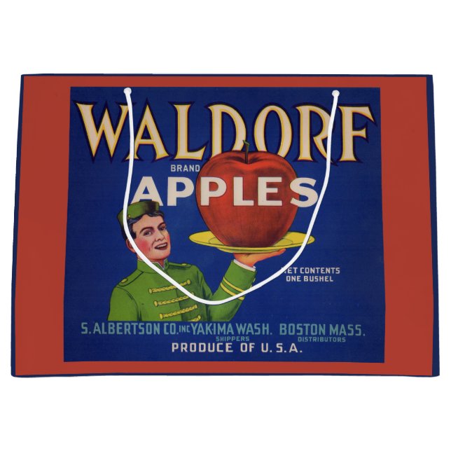 1920s Waldorf Apples crate label print Large Gift Bag (Front)