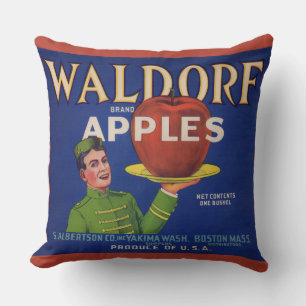 1920s Waldorf Apples crate label print Throw Pillow