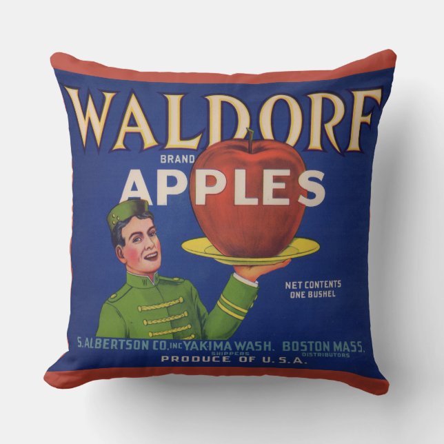 1920s Waldorf Apples crate label print Throw Pillow (Front)