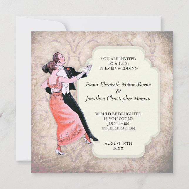 1920's Wedding Invitation Vintage Dancing Couple (Front)
