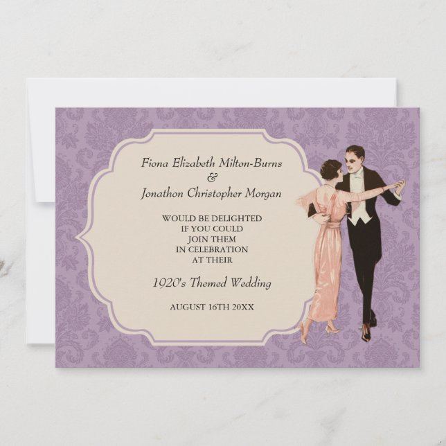 1920's Wedding Invitation Vintage Dancing Couple (Front)