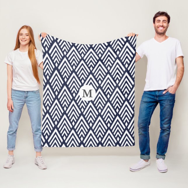 1920s White Art Deco Arrows Personalized Fleece Blanket (In Situ)