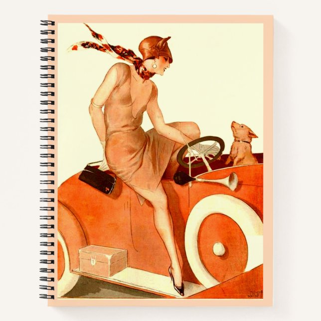 1920s woman, car and dog notebook (Front)