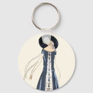 1920s Women's Fashion Dress and Hat Keychain