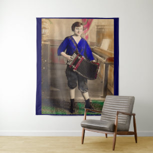 1920s young lady accordionist RPPC print Tapestry