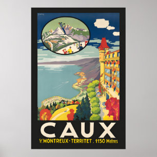 1921 Caux Switzerland Ski Resort Vintage Travel Poster