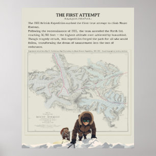 1922 British Everest Expedition Vintage Map Art Poster