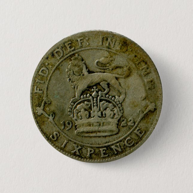 1922 British sixpence button (Front)