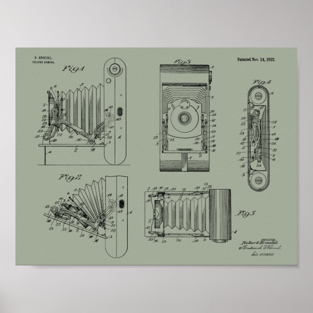 1922 Folding Camera Patent Art Drawing Print (Front)