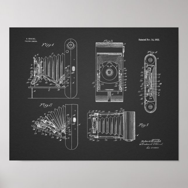 1922 Folding Camera Patent Art Drawing Print (Front)